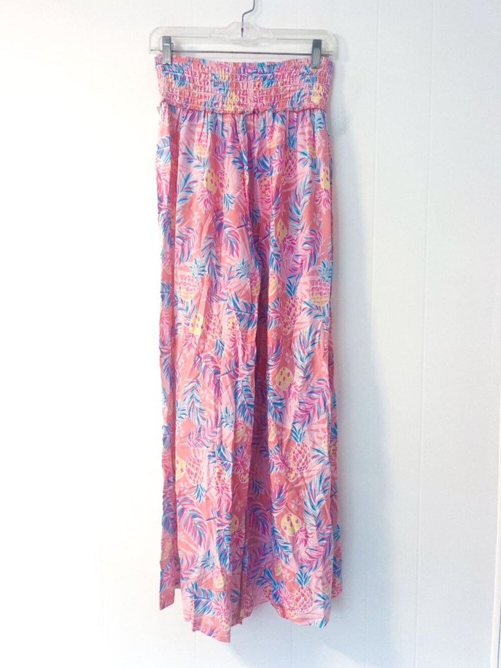 Simply Southern Wide Leg Smocked Palazzo Pants Pink Pineapple Print size OS - Picture 3 of 10